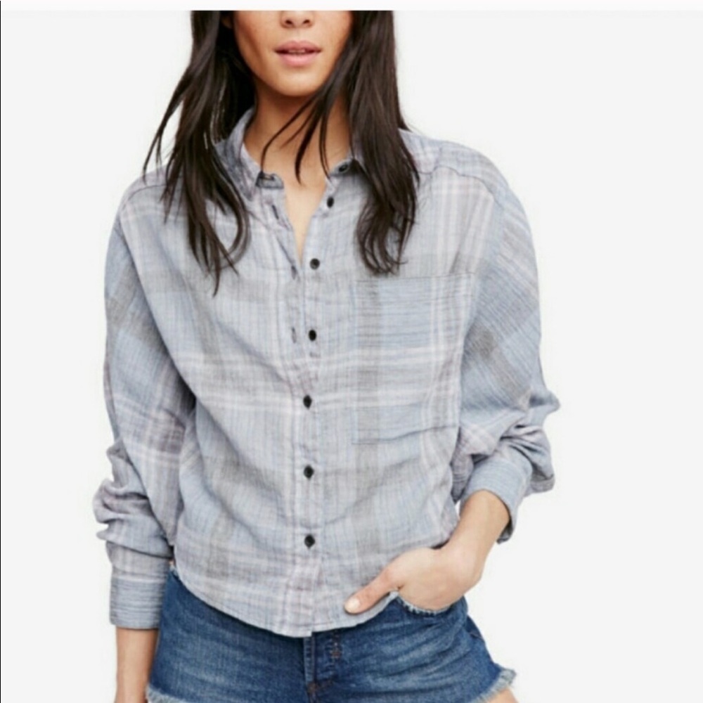 Free People Gray Boxy Button Down Shirt